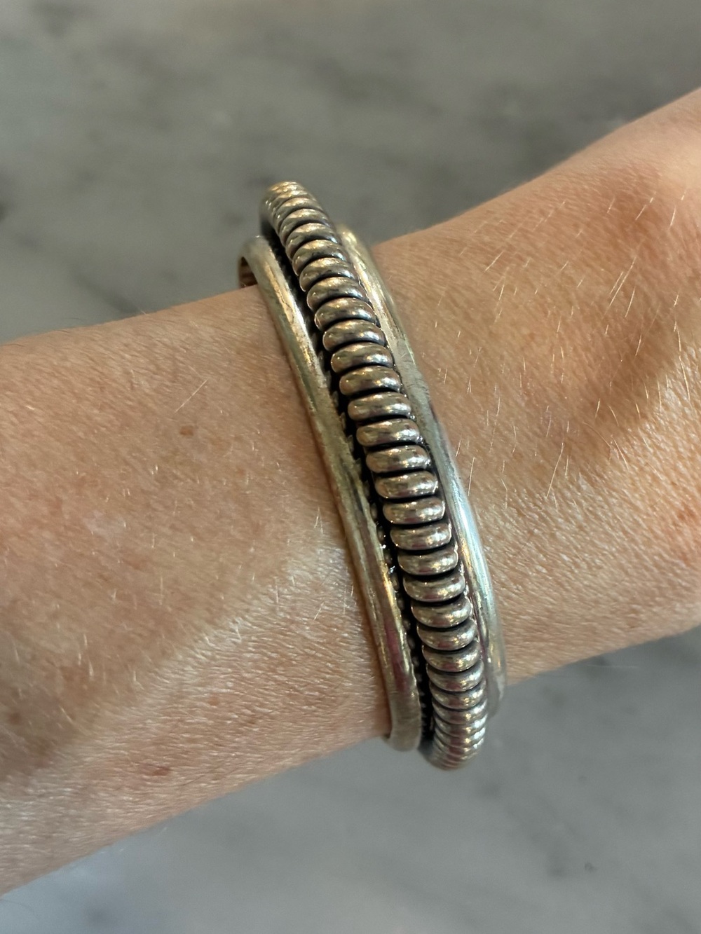 Textured Rope-Edge Sterling Silver Cuff Bracelet - Silver - Picture 3 of 3